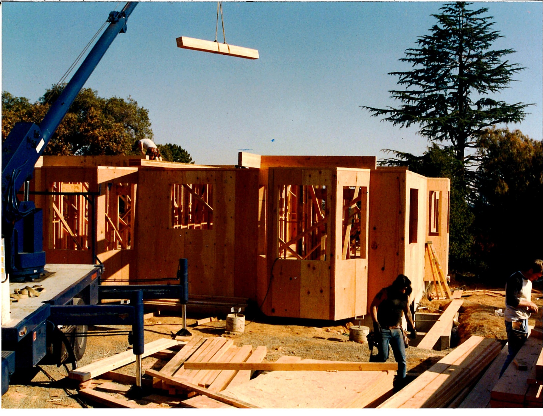 Wall framing with crane at 20411 Hill Ave, Saratoga