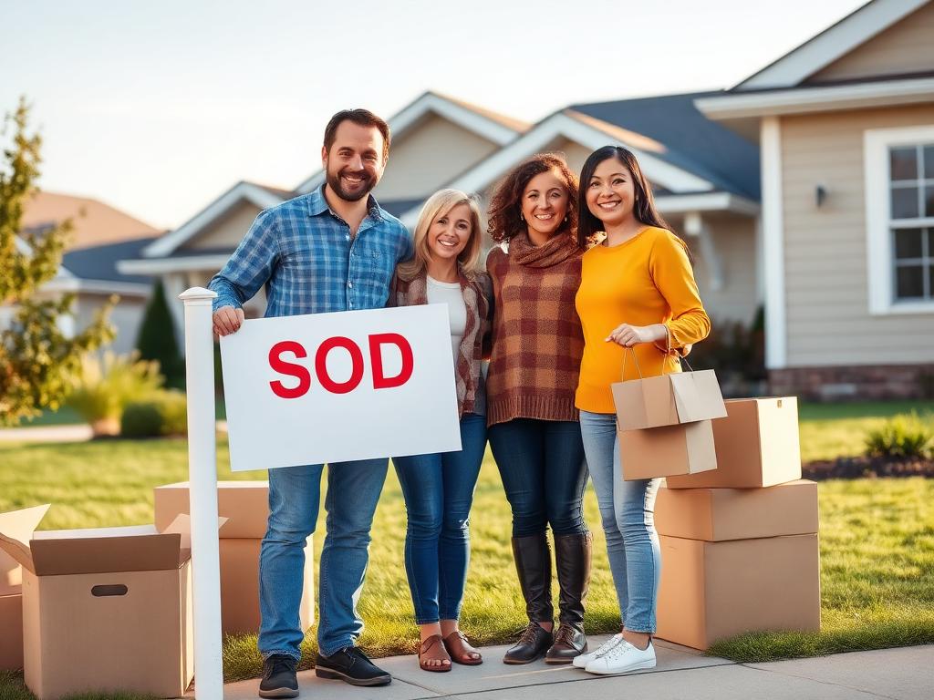 Family celebrating successful home purchase and sale